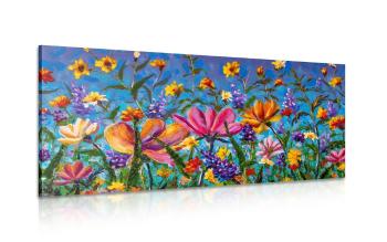 Obraz kolorowe kwiaty na łące - 120x60