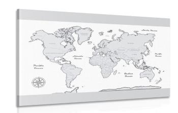 Obraz mapa świata z szarą ramką - 60x40