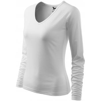 Damska dopasowana koszulka, dekolt w szpic, biały, XL