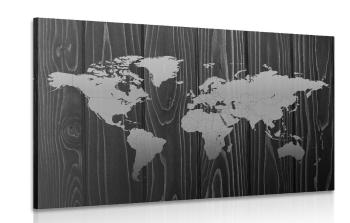 Obraz mapa na drewnie czarno-biała - 60x40