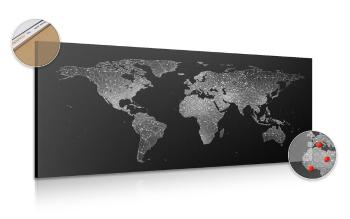Obraz na korku nocna czarno-biała mapa świata - 120x60  color mix