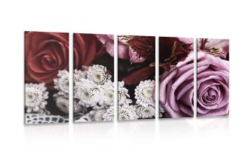 5-częściowy obraz bukiet róż w stylu retro - 100x50