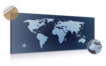 Obraz na korku mapa świata w odcieniach niebieskiego - 120x60  wooden