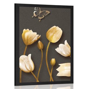 Plakat tulipany ze złotym motywem - 30x45 silver
