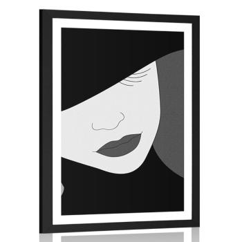 Plakat z passe-partout elegancka dama w kapeluszu w czerni i bieli - 60x90 black