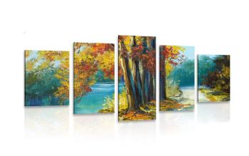5-częściowy obraz malowane drzewa w jesiennych kolorach - 100x50