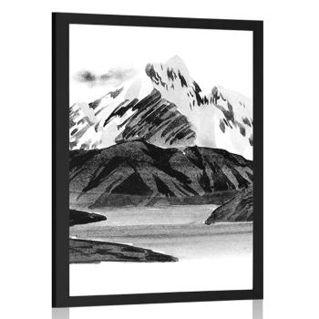 Plakat piękny górski krajobraz w czerni i bieli - 40x60 white