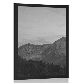 Plakat zachód słońca w górach w czerni i bieli - 40x60 silver