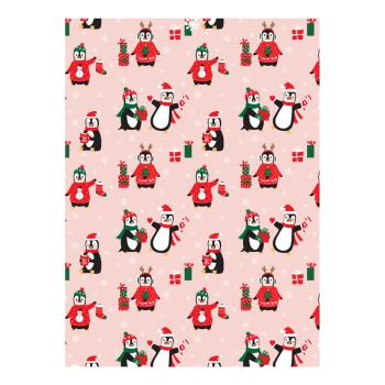 5 arkuszy różowego papieru do pakowania prezentów eleanor stuart Penguin Christmas, 50x70 cm