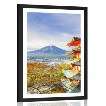 Plakat z passe-partout widok na Pagoda Chureito i górę Fuji - 40x60 black
