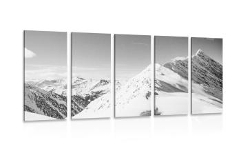 5-częściowy obraz ośnieżone góry w wersji czarno-białej - 100x50