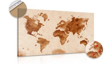 Obraz mapa świata retro na korku - 90x60  color mix