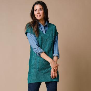 Sweter tunika z wzorem, krótkie rękawy - zielony - Rozmiar 34/36