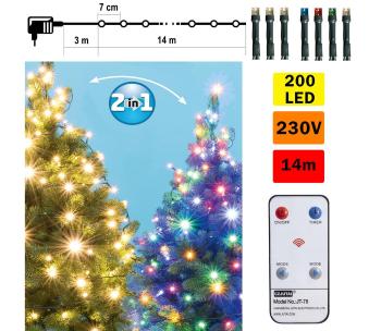 LED Łańcuch świąteczny z pilotem zdalnego sterowania 200xLED/230V IP44