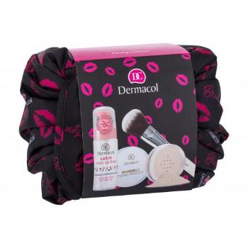 Dermacol Satin zestaw Baza pod makijaż 30 ml + utrwalający puder 13 g + pędzelek kosmetyczny 1 szt. + kosmetyczka dla kobiet Uszkodzone opakowanie