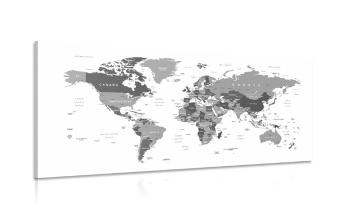 Obraz mapa świata w wersji czarno-białej - 120x60