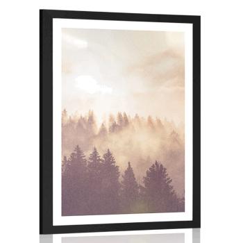 Plakat z passe-partout mgła nad lasem - 40x60 white