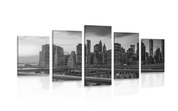 5-częściowy obraz ruchliwe miasto w wersji czarno-białej - 100x50