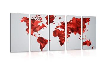 5-częściowy obraz mapa świata w grafice wektorowej w kolorze czerwonym - 100x50