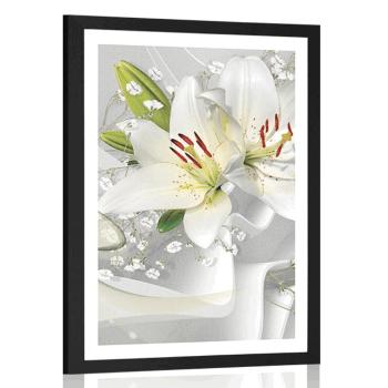 Plakat z passe-partout biała lilia na ciekawym tle - 40x60 white