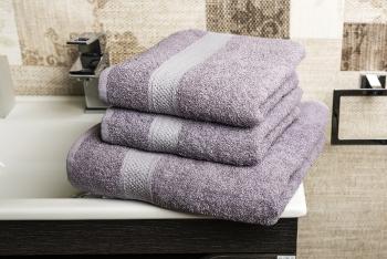 Komplet ręczników + ręcznik kąpielowy - fioletowo-szary - Rozmiar 2x50x70 cm + 70x140 cm