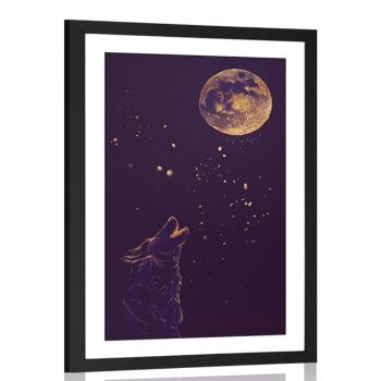 Plakat passepartout wilk w pełni księżyca - 40x60 white