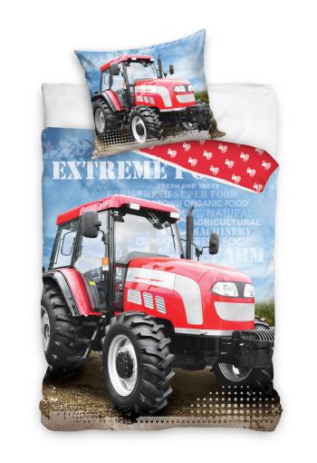 Komplet pościeli Traktor - czerwony/jasnoniebieski - Rozmiar 140x200 + 70x90cm