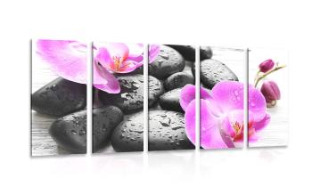 5-częściowy obraz piękna gra kamieni i orchidei - 200x100