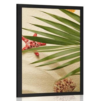 Plakat muszle pod liśćmi palmowymi - 60x90 white