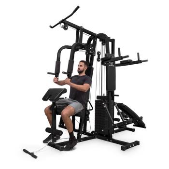 KLARFIT Ultimate Gym 9000, stanowisko treningowe, 7 stacji, do 150 kg, QR stal, czarne