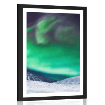Plakat z passe-partout zorza polarna na niebie - 20x30 black