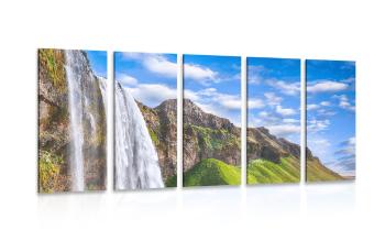 5-częściowy obraz piękny wodospad Seljalandsfoss - 100x50