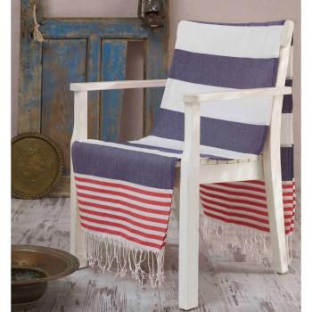 Niebiesko-czerwono-biały ręcznik kąpielowy Hammam Anayla, 100x180 cm