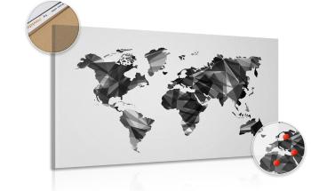 Obraz na korku mapa świata w wersji grafiki wektorowej w wersji czarno-białej - 120x80  place
