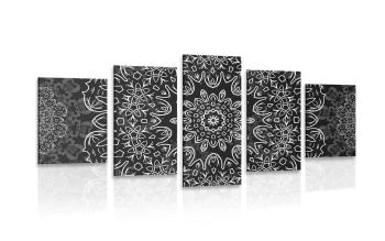 5-częściowy obraz Mandala z abstrakcyjnym wzorem w wersji czarno-białej - 200x100