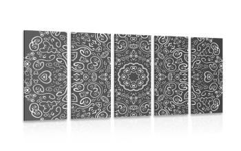 5-częściowy obraz Mandala miłości w wersji czarno-białej - 100x50