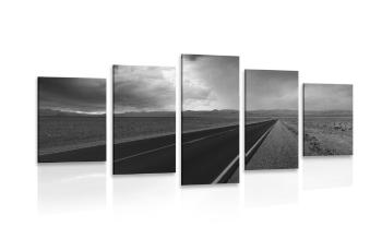 5-częściowy obraz droga na środku pustyni w wersji czarno-białej