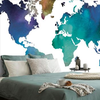 Samoprzylepna tapeta kolorowa mapa świata w akwareli - 150x100