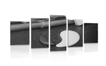 5-częściowy obraz Spa zacisze z symbolem yin i yang w czarnobiałym kolorze - 200x100