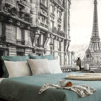 Tapeta czarno-biała Wieża Eiffla z ulicy Paryża - 150x100