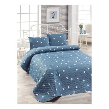 Zestaw bawełnianej niebieskiej narzuty na łóżko i 2 poszewek na poduszki Lesso Duro, 200x220 cm