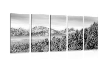 5-częściowy obraz mroźne góry w wersji czarno-białej - 100x50