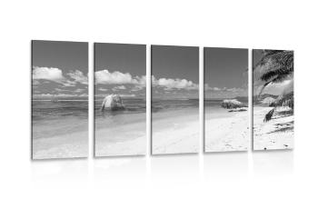 5-częściowy obraz plaża Anse Source w wersji czarno-białej