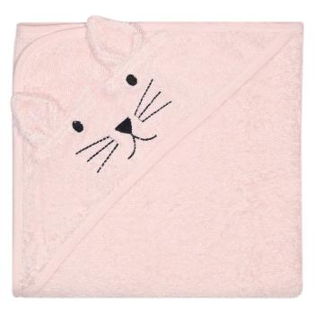 Różowy bawełniany ręcznik dziecięcy z kapturkiem Kindsgut Cat