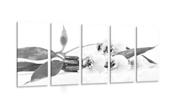 5-częściowy obraz martwa natura z kamieniami zen w wersji czarno-białej - 100x50