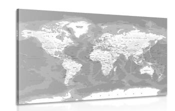 Obraz stylowa czarno-biała mapa świata - 120x80