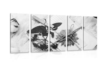 5-częściowy obraz kolekcja starych listów w wersji czarno-białej - 200x100