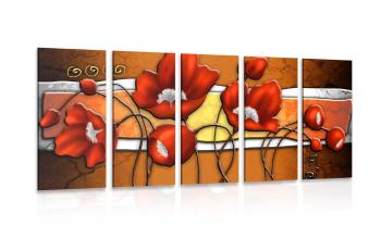 5-częściowy obraz czerwone maki polne i makówki - 200x100