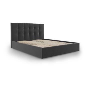 Ciemnoszare aksamitne łóżko dwuosobowe Mazzini Beds Nerin, 180x200 cm