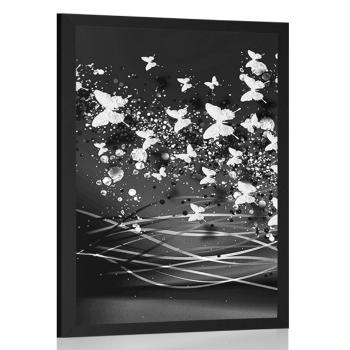 Plakat piękny jeleń z motylami w czarno-biały wzór - 20x30 silver